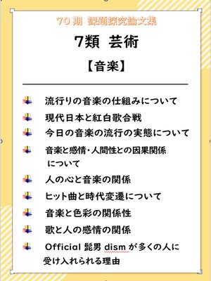 cover image of 課題探究論文集（70期） ７類 芸術【音楽】